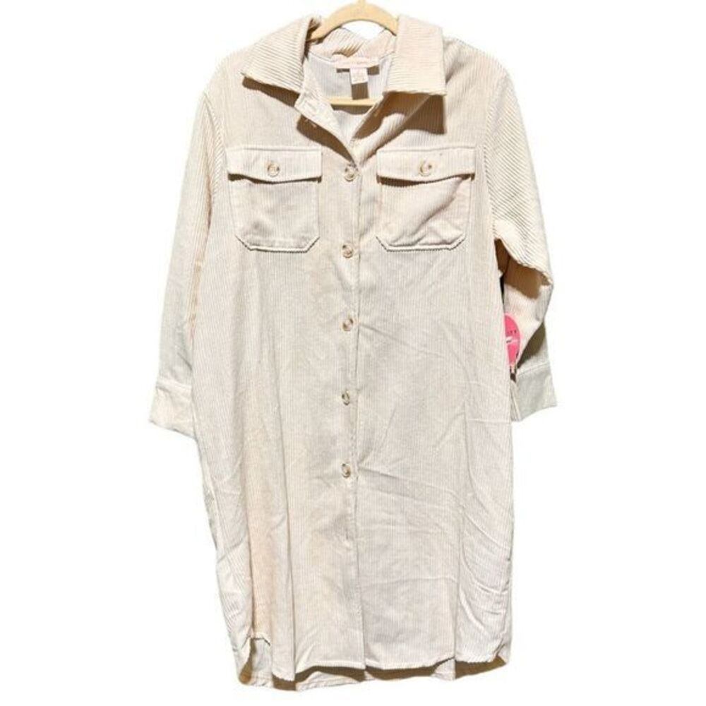 NWT Emma’s Expressions Maternity Corduroy Western Shift Shirt Dress Cream Small‎